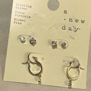 A New Day Sterling Silver Cubic Zirconia Nickel Free Earrings NWT